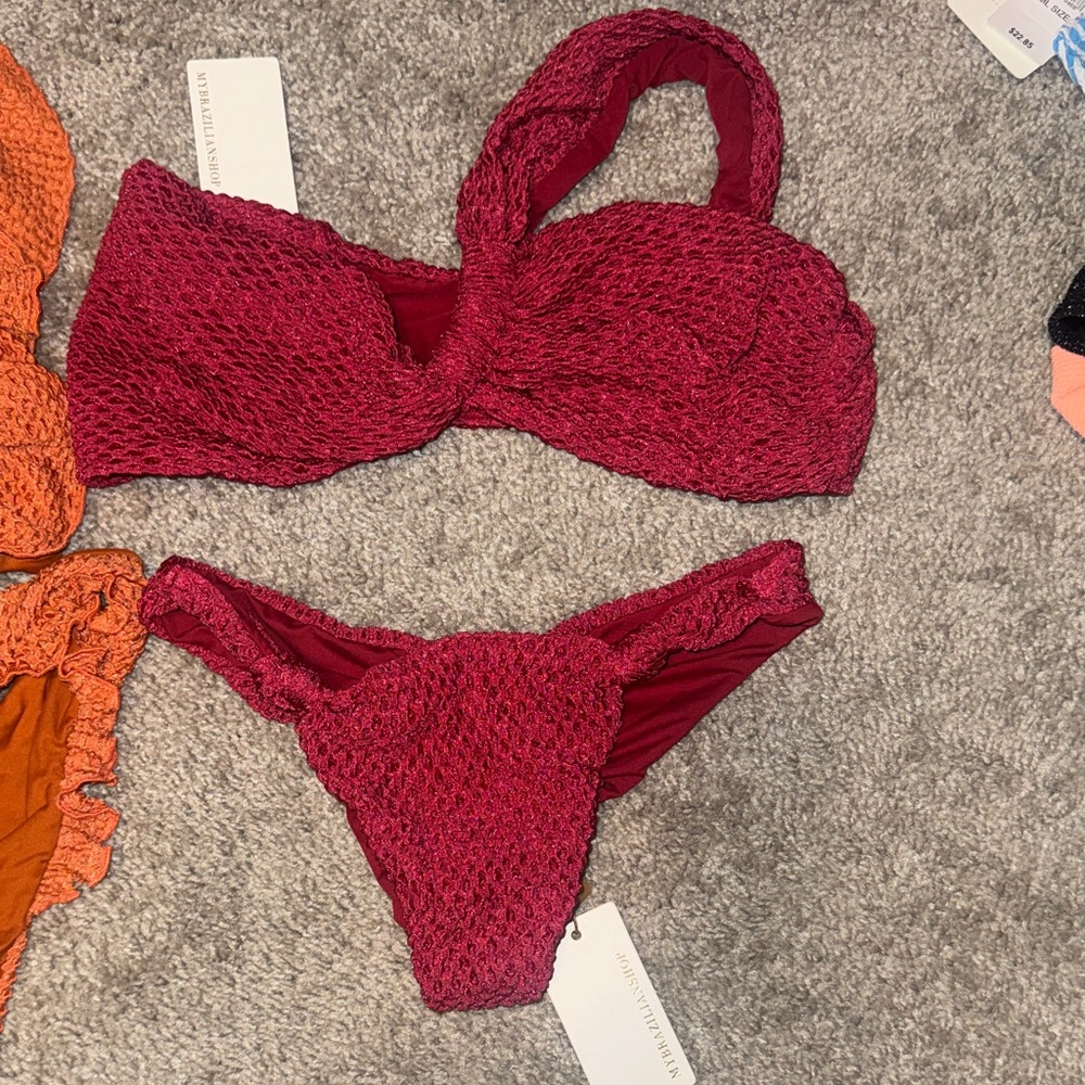 Orange and Red Textured Bikinis - Picture 3 of 7